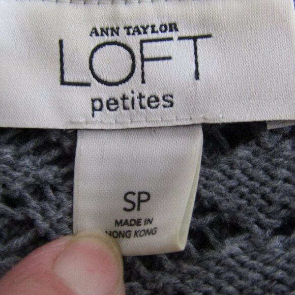 ANN TAYLOR LOFT S P Y2K CROCHET Open Knit Pointelle Henley Sweater Top Gray - Picture 8 of 10